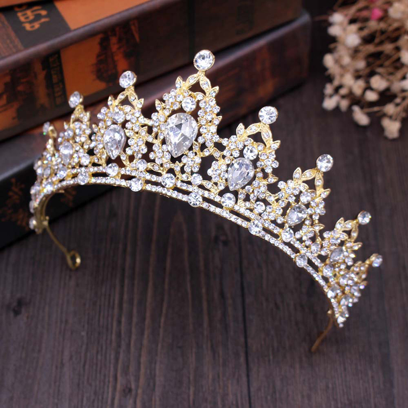 Mahkota Tiara Kristal Emas untuk Wanita Pernikahan / Wisuda / Rias