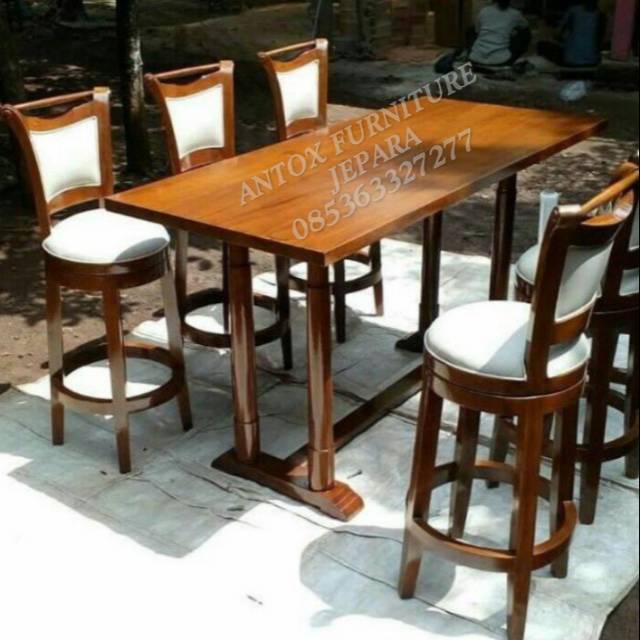 Meja makan, meja bar kayu jati mebel Jepara