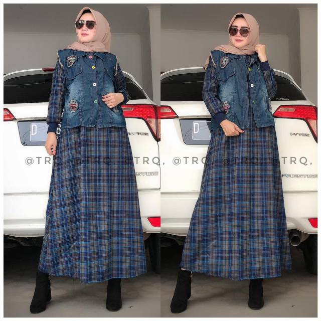Gamis kotak mix rompi jeans