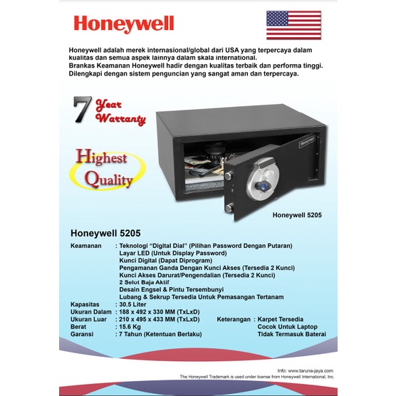 Brankas / Safety Box Honeywell 5205 Garansi 7 Tahun