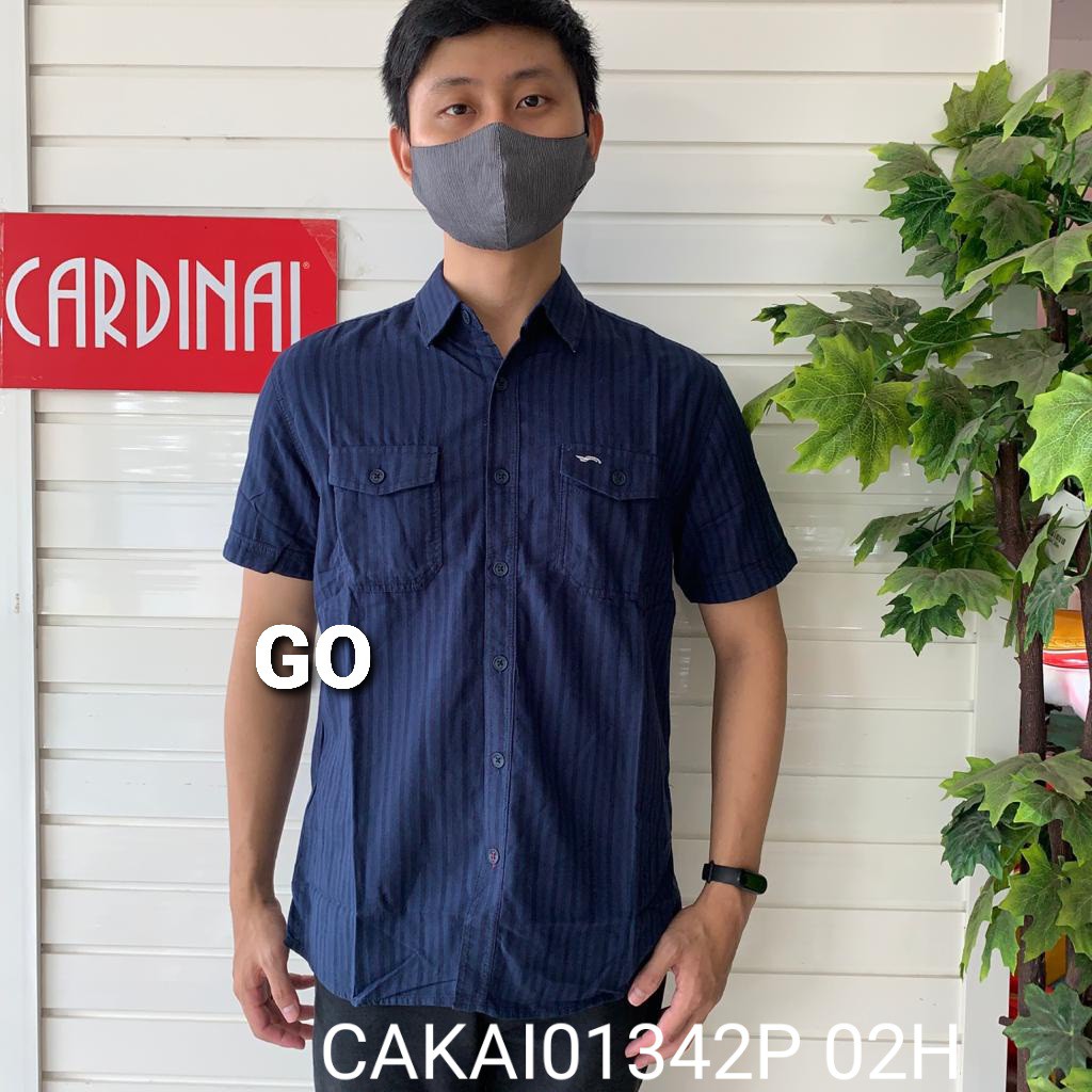 gof CARDINAL KEMEJA JEANS Slimfit Hem Cowok Pakaian Pria Baju Atasan Lengan Pendek Original