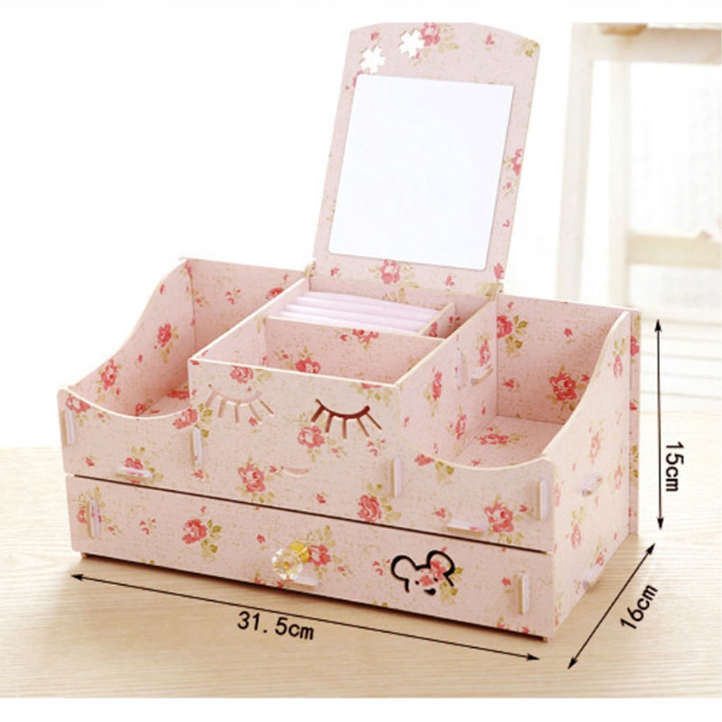 Rak Kosmetik Portable Bahan Olahan Kayu Desktop Storage Kayu MDF Serbaguna RK-76 Organizer Kosmetik