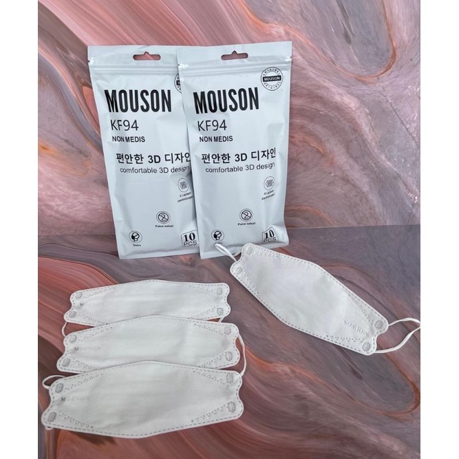 Masker Kf94 Mouson Hitam Putih 4 Ply 10pcs