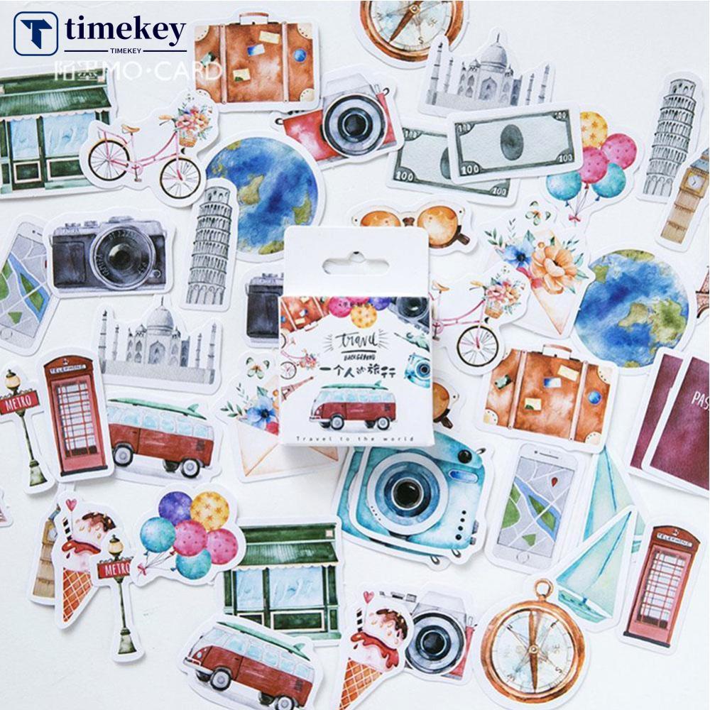 Timekey 46Pcs / Box Stiker Motif Kartun Untuk Dekorasi Scrapbook / Jurnal / Travel DIY A1K4