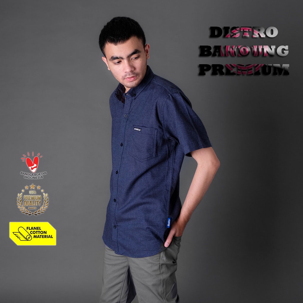 Premium Distro Kemeja Flanel Pria Lengan Pendek Polos