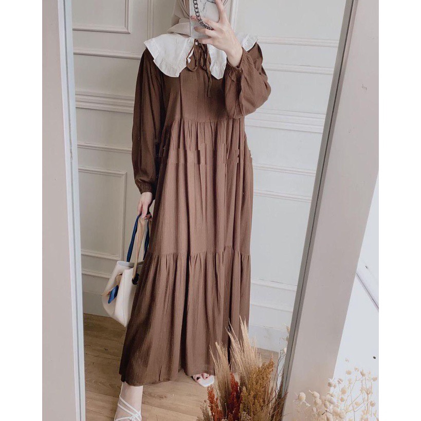 BEFAST - ZFS OOTD Wanita Dress AKHIYA / ZAKIYA COLLAR CUTE COMBINE MAXI DRESS / Dress Maxi Polos / LongDress Muslimah / Dress Jumbo Casual Muslimah / Dress Polos Formal / Pakaian Wanita Muslimah Remaja