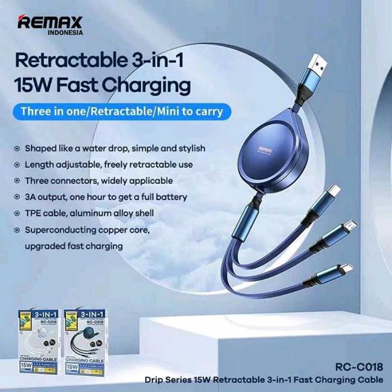 Jual Remax Drip Cable Set Multifunction Fast Charging 3in1 RC-C018 ...