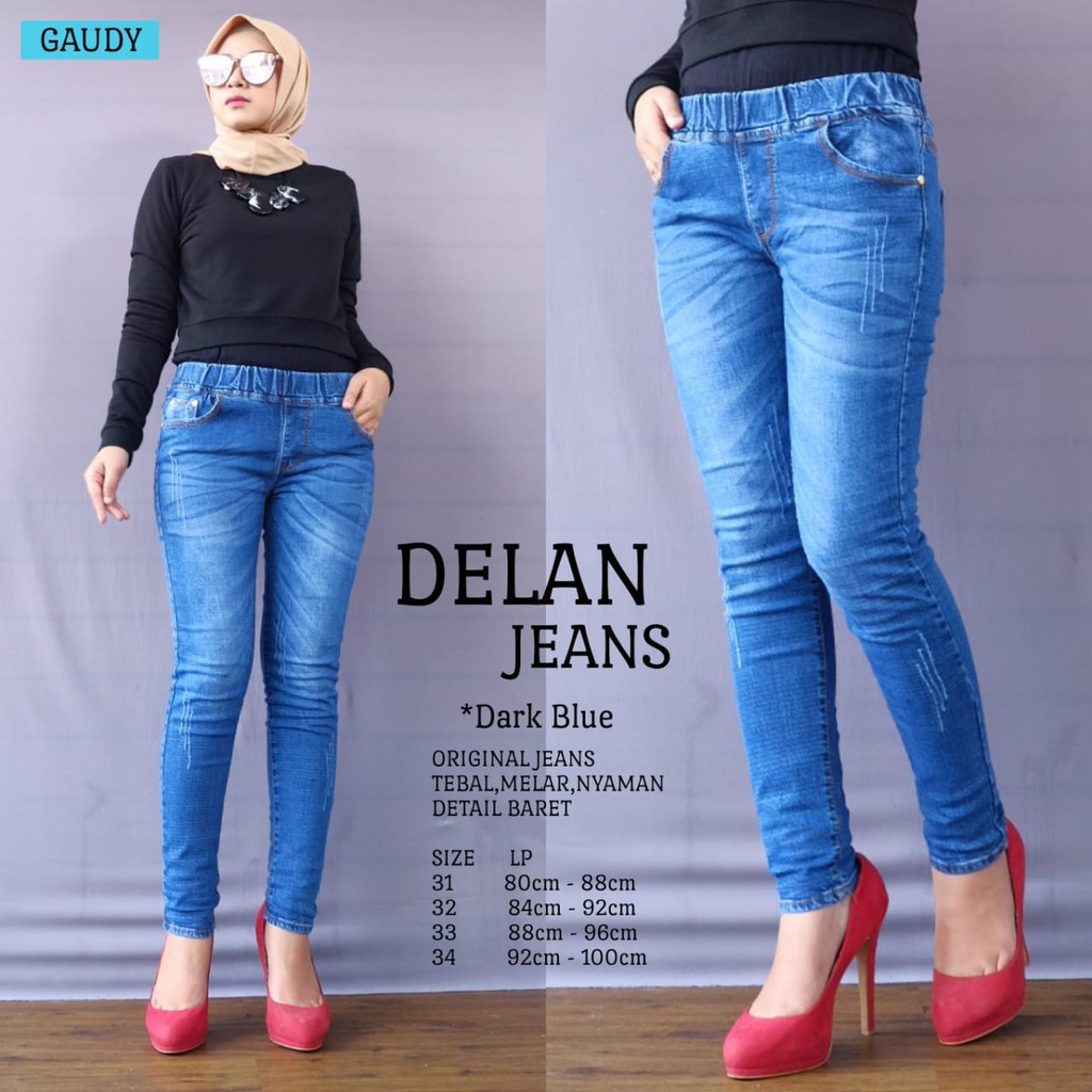 DELAN JEANS!!  ORI JEANS  TEBAL MELAR DETAIL BARET