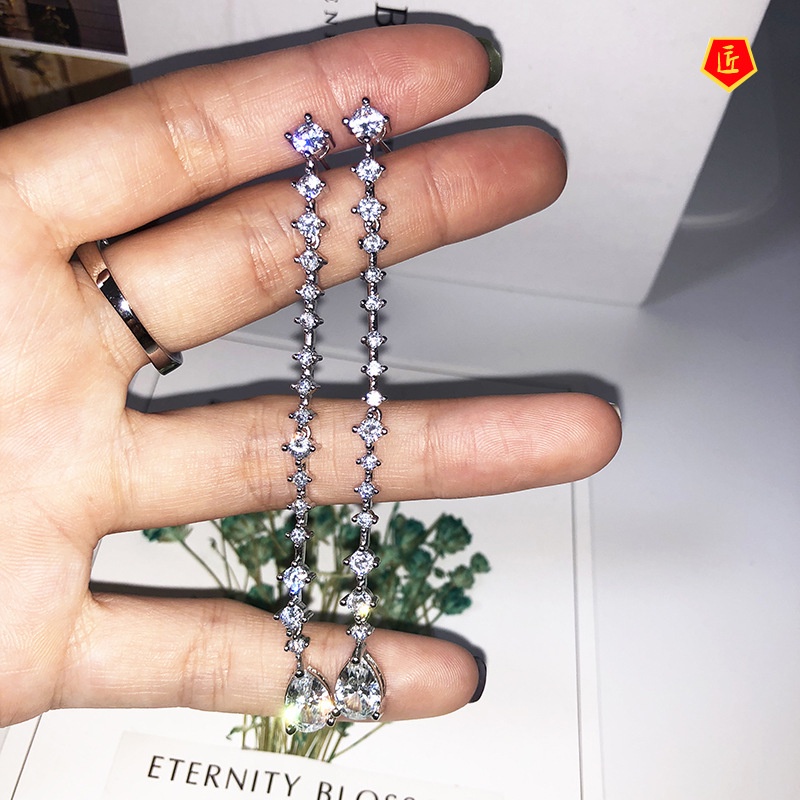 [Ready Stock]Long S925 Silver Diamond Pearl Earrings