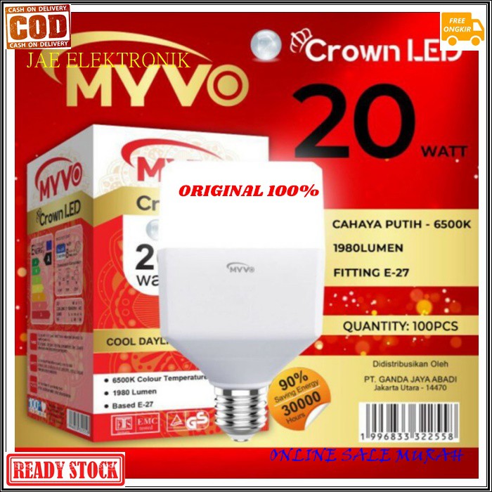 G502 MYVO ORIGINAL 20 WATT G502 LAMPU LED KOTAK LAMP BOHLAM SINAR TERANG PENERANG BULB PUTIH CAHAYA  20 WATT REAL  Lampu Bolhlam T Bulb LED  - 20 watt - 6500K Putih - 1800 Lumen - 85% Hemat Energi - Hingga 30.000 Jam G502