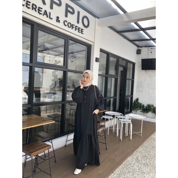 [COD] Aurelie Dress Varian Black | Fashion Muslim Gamis Kondangan OOTD | Casual Outfit Muslimah | Dress Muslimah Bahan Shakila Premium