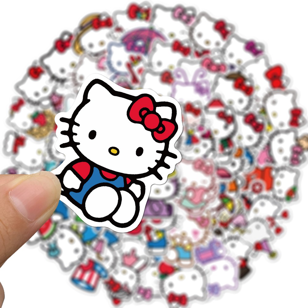 50pcs Stiker Motif Hello Kitty Bahan PVC Untuk Laptop Skateboard Mobil Motor Kulkas