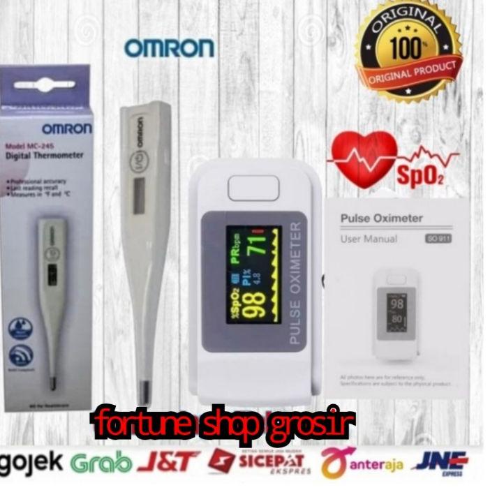 Model Baru PAKET HEMAT 2 IN 1 OXIMETER PULSE DAN THERMOMETER OMRON245 .,