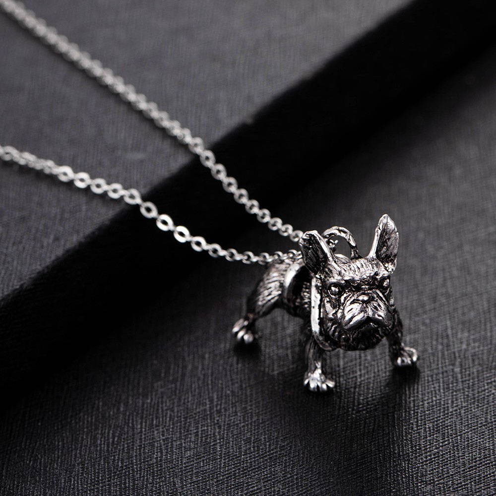 【COD Tangding】Pekingese Three-dimensional Fashion Cool Silver Black Pug Dog Pendant Unisex Necklace Chain Jewelry