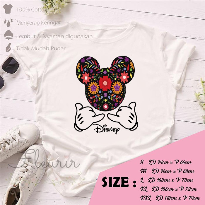 FLEURIR - KAOS MICKEY FLOWER WANITA DEWASA LENGAN PENDEK TUMBLR TEE UNISEX