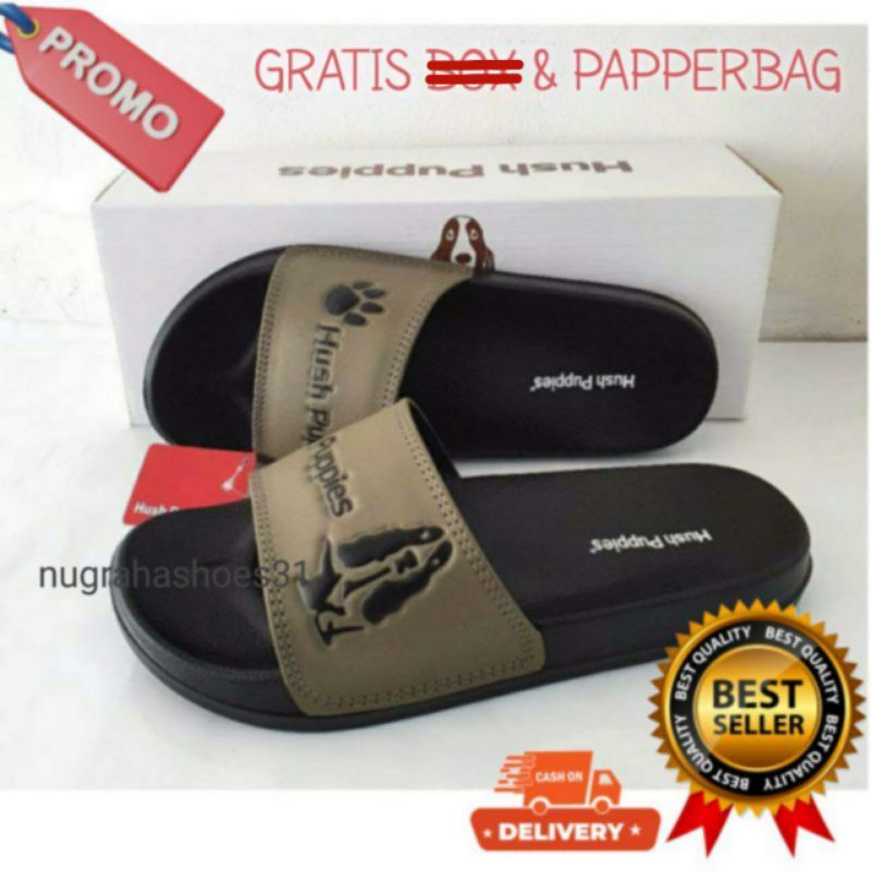SANDAL SLOP _ SANDAL PLIP PLOP HUSH PUPPIES-Coklat+paperbag