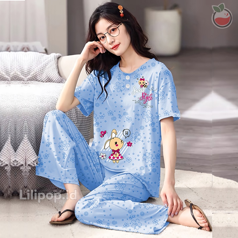 Lilipop.id  Baju Tidur Wanita CP Style Setelan Piyama BabyDoll Kaos Celana Panjang