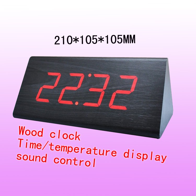 Digital Wooden Clock-Jam Kayu Digital Bentuk Balok Segitiga (LED Digital Wooden Clock) UNIK DEKORASI