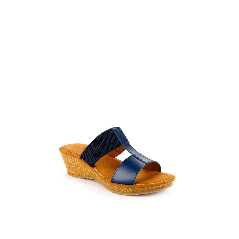 SANDAL WEDGES KULIT OBERMAIN WANITA ORIGINAL SLINGBACK BIRU NAVY OW56