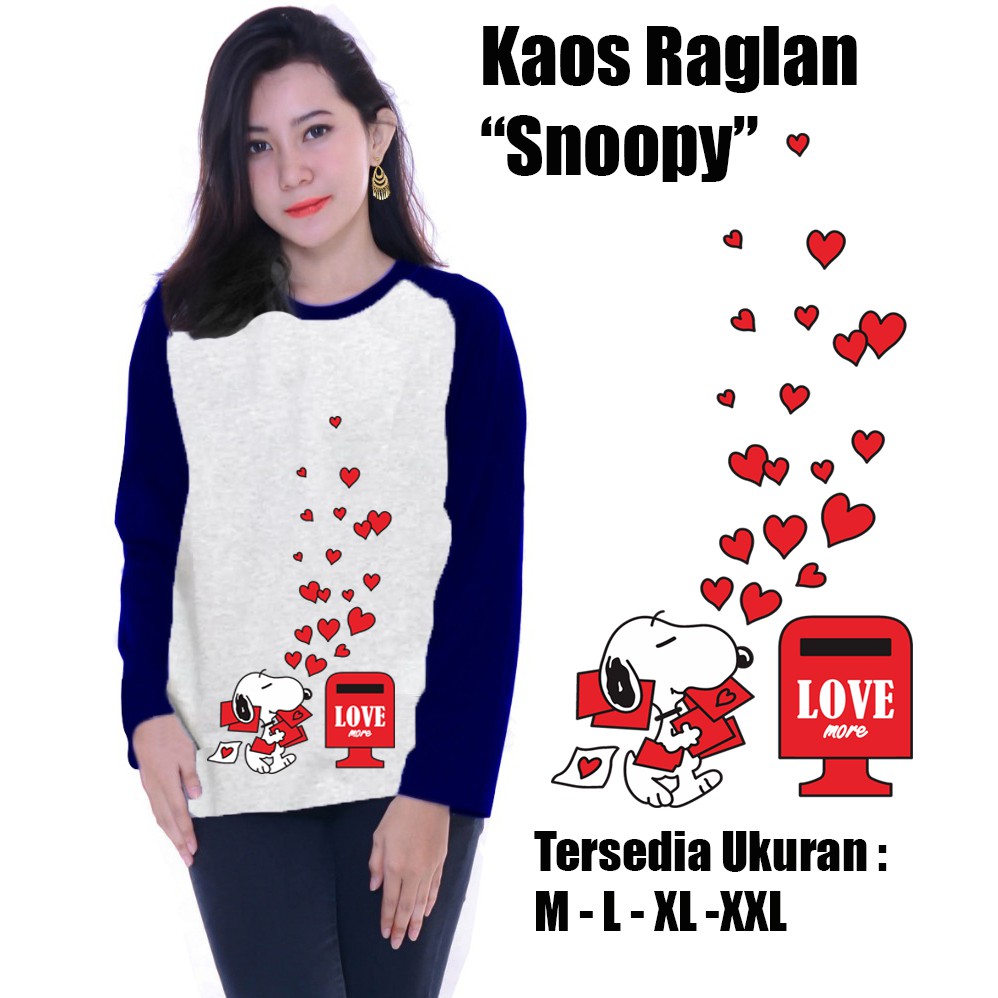 Myco | Kaos Raglan | Gambar  Snoopy | Kaos lengan panjang | Ukuran M - L - XL - XXL