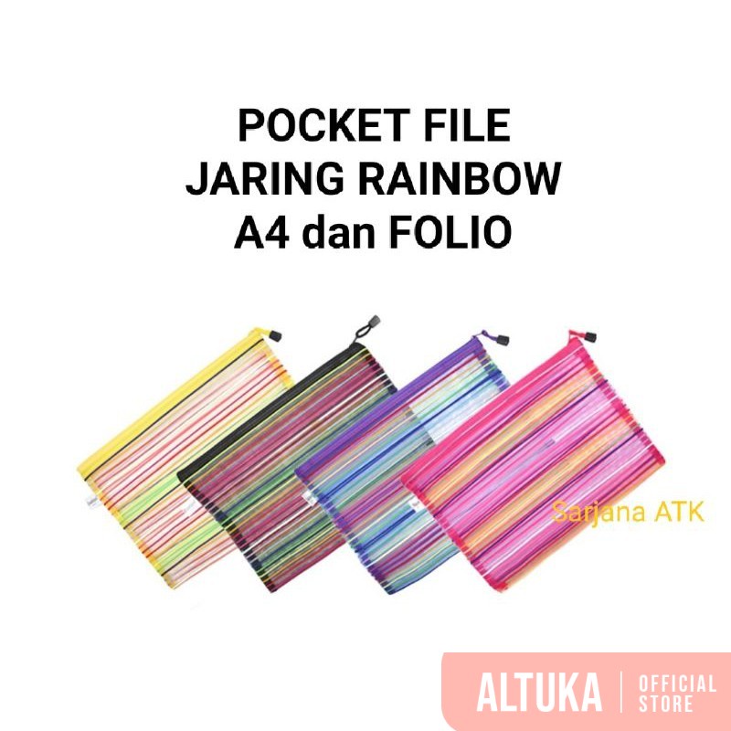

Map Plastik Pocket File Zipper Ukuran Folio dan A4 Jaring RAINBOW Eselon