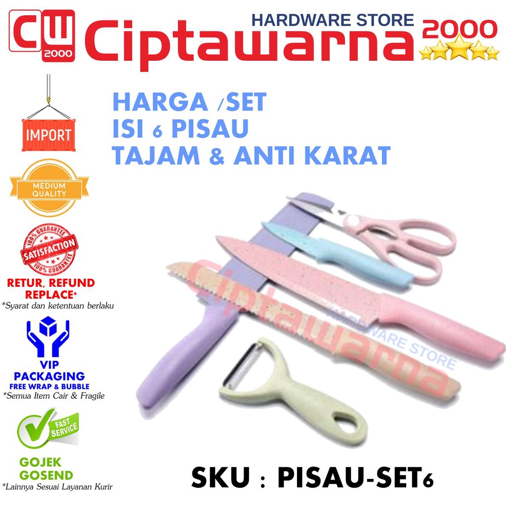 

PRODUK- YS - PISAU SET DAPUR TEBAL ISI 6 PCS PEMOTONG BUAH SAYUR TAJAM ANTI KARAT .