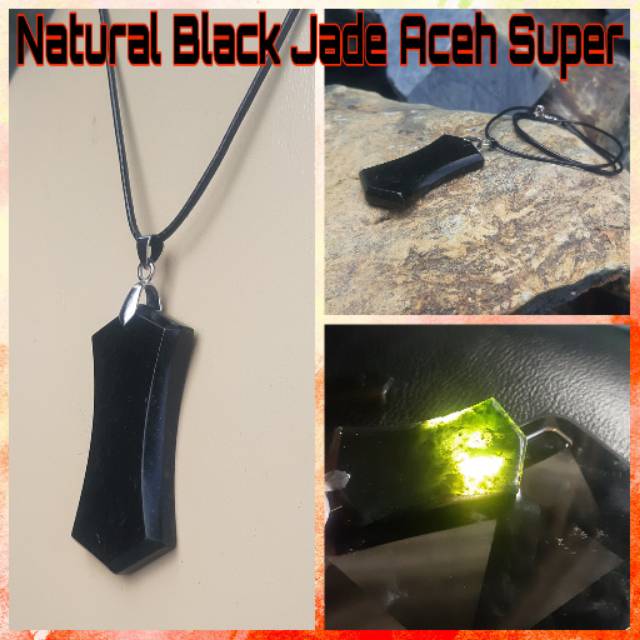 Kalung Terapi Liontin Natural Black Jade Super PTM2