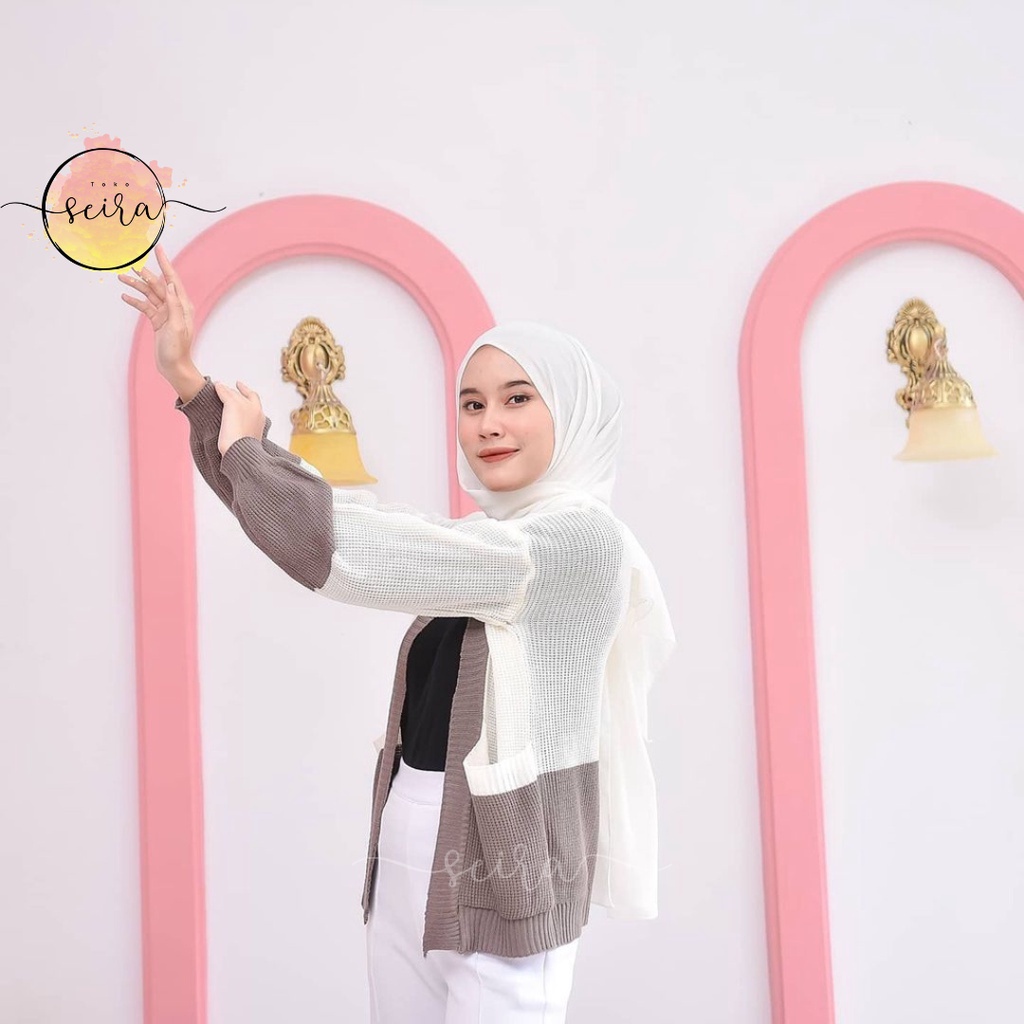 [BISA COD] Manda Outer Cardy 2 Tone / Sweater Wanita / Cardigan Rajut / Outer Wanita / Knit Cardigan / Outer Rajut / Manda Cardi