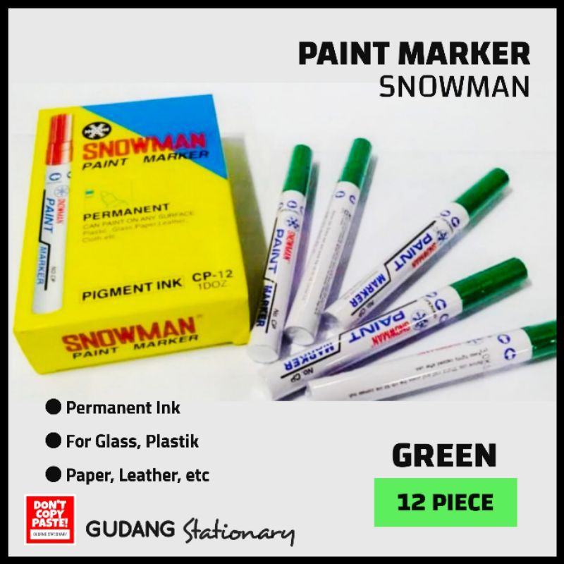 

Spidol Permanent Paint Marker Snowman Hijau [isi 12 pcs]