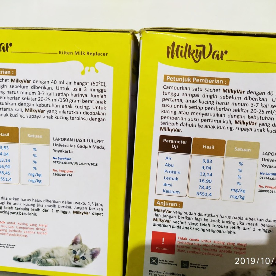 MilkyVar 1 Box Susu Anak Bayi Kucing Growssy Kitten Cat Milk Replacer