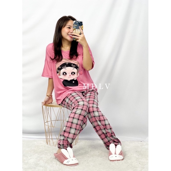 MDLV ~ BAJU TIDUR SET JOGGER BTS V CP BAJU TIDUR IMPORT CEWEK BEST SELLER PIYAMA DEWASA FASHION IMPORT