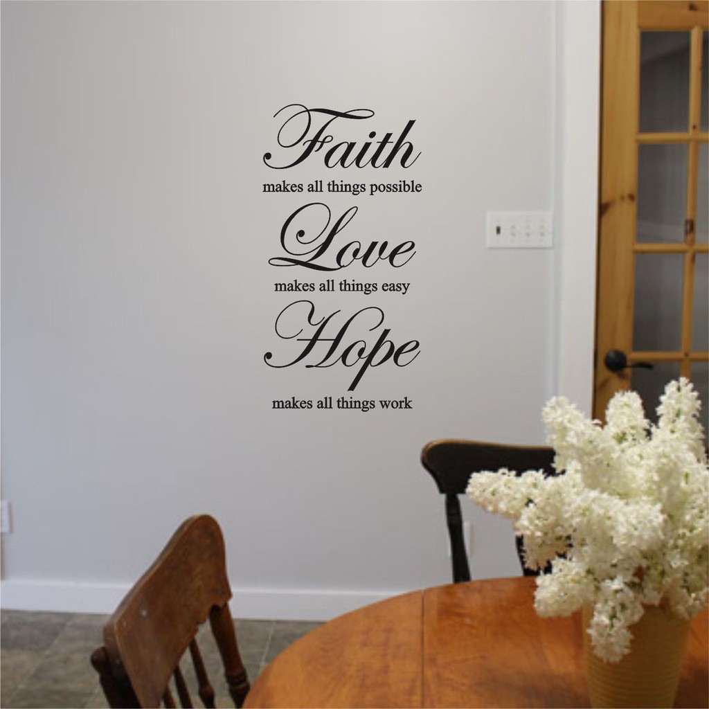 Stiker Thema Quotes / Wallsticker Faith Love Hope Black
