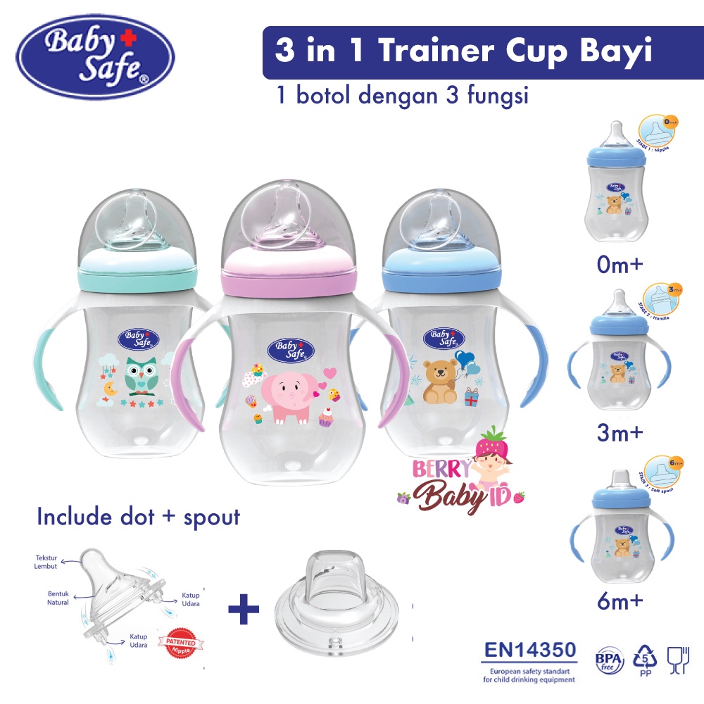 Baby Safe 3 Stage Feeding System WN30 Botol Susu Bayi Wide Neck 250ml Berry Mart