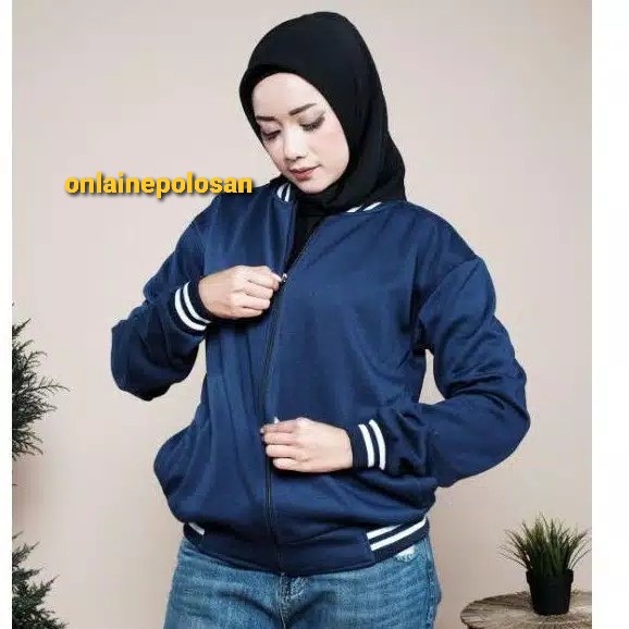 Jaket Wanita Jaket Baseball Varsity Resleting Peria & wanita COD - hitam pul, M(C0Y5) REAL PICT Jake