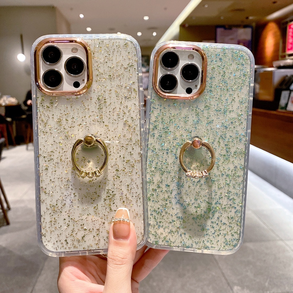 Case Epoxy Glitter Dengan Ring Holder Untuk iPhone 13 Pro Max 12 Pro Max 12 11Pro XS Max 13 11 XR X