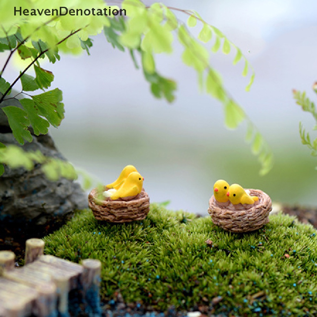 [HeavenDenotation] Mini nest with birds fairy garden miniatures gnomes moss terrariums resin crafts figurines for home decoration accessories