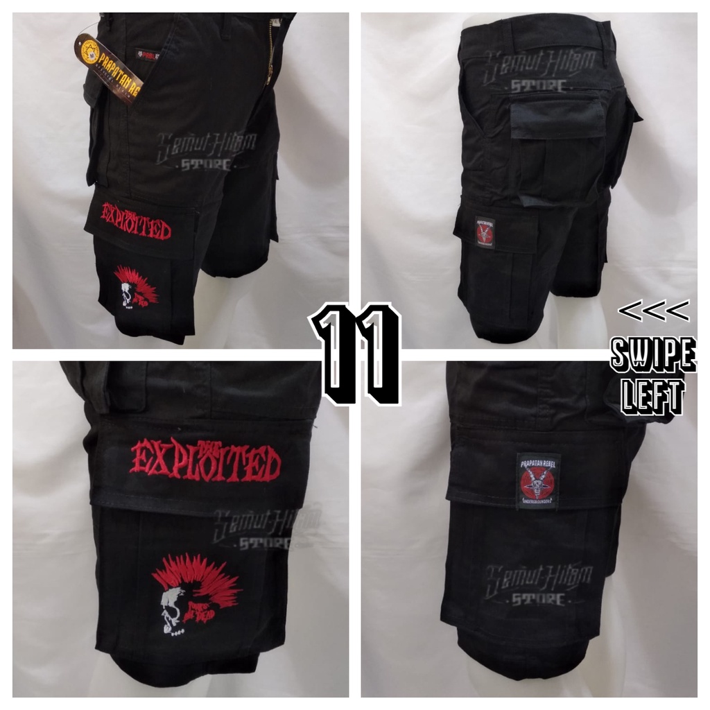 [GESER KIRI] Prapatan Rebel Celana Cargo Pendek / Kempol PDL Alpin Punk Metal Hitam Prapatan Rebel O