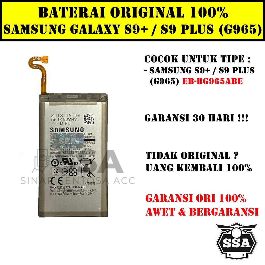 Baterai Original 100% Samsung Galaxy S9 Plus S9+ G965 EB-BG965ABE Batre Batrai Battery Batrei Batere Batu HP ORI GARANSI Awet