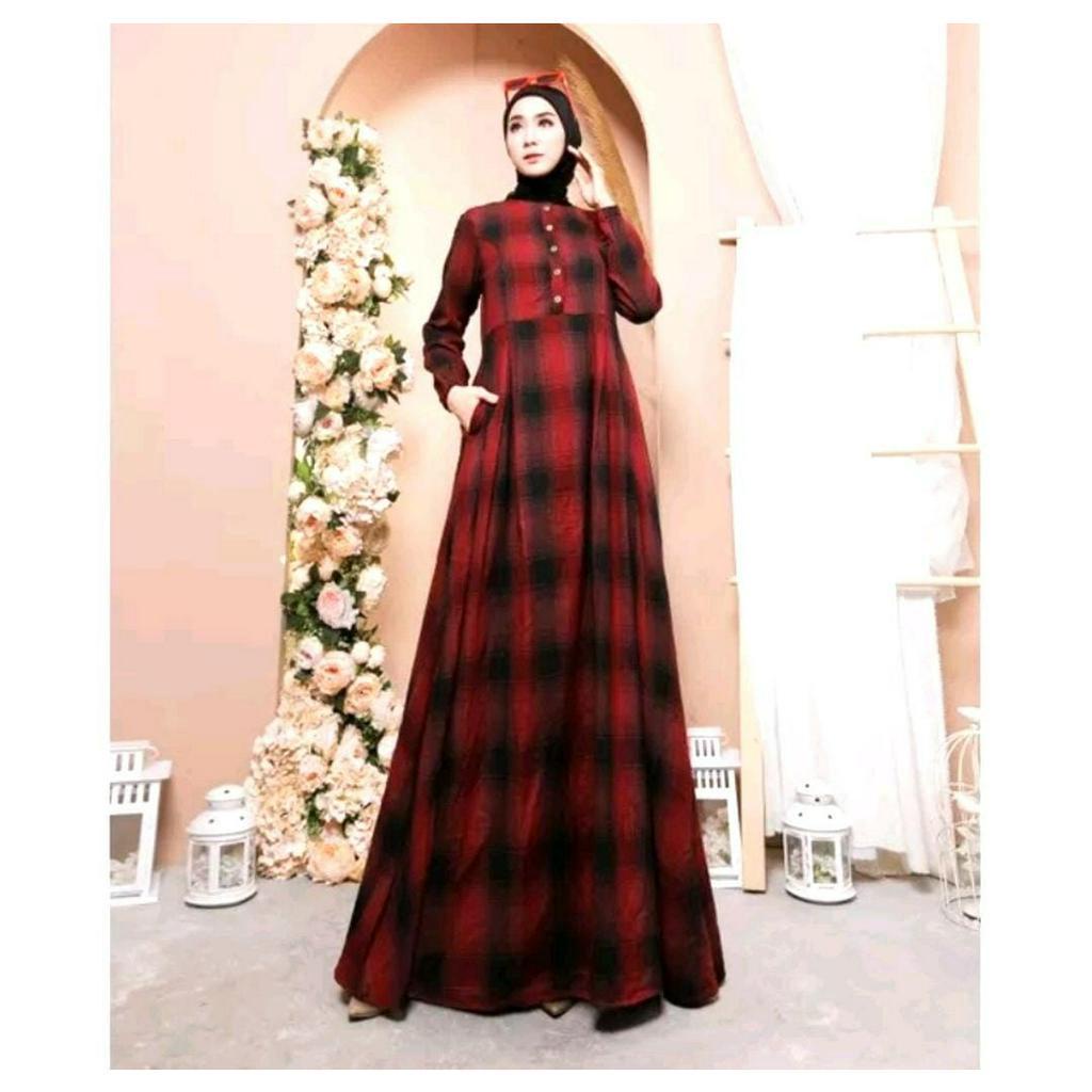 LANGSUNG KIRIM GAMIS FLANEL JUMBO  KOTAK-KOTAK MAYUNG SAKU  BUSUI TALI PINGGANG