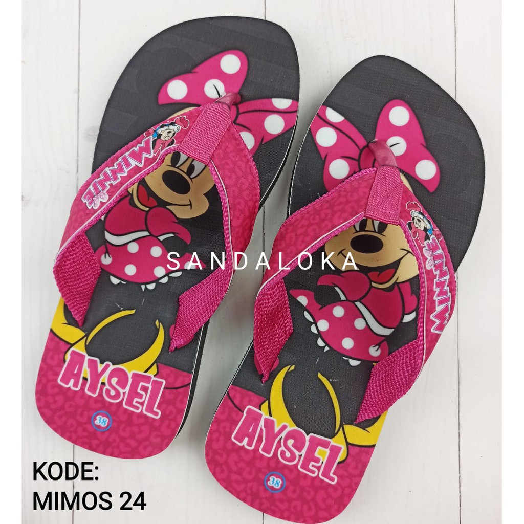 [PO] Sandal Karakter Print Minnie Mouse Mickey | Sendal Nama | Cartoon Foto | Anak PAUD TK SD sancu