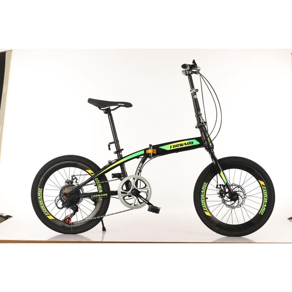 Sepeda Lipat 20 inch Rem Cakram 7 Speed Forward Murah-BLACK GREEN