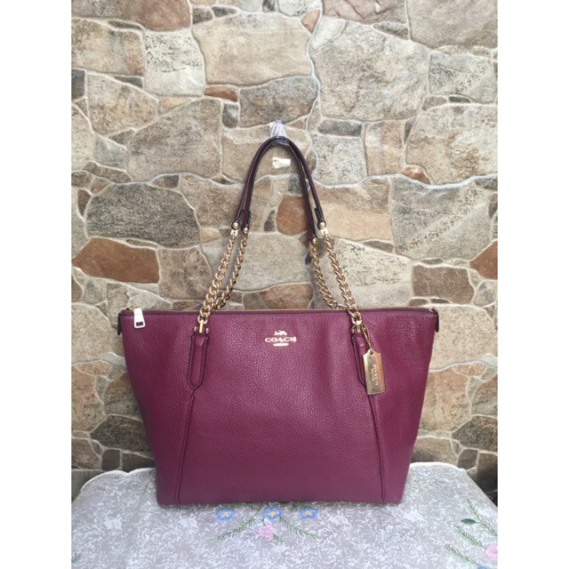 Tas coach ava tote chain dark berry original authentic bag