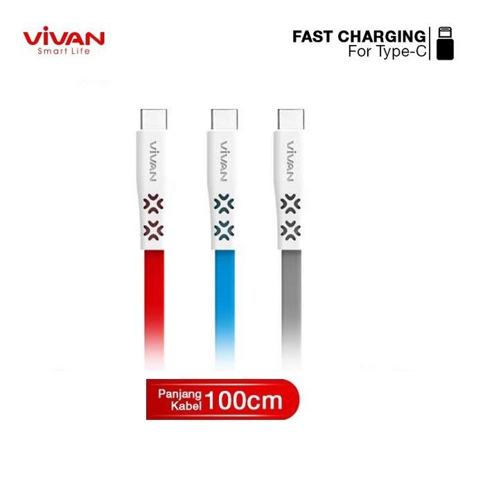 Kabel Data Fast Charging Vivan CTC100 TYPE-C 2.4A (1 Box isi 30 Pcs) - Garanso Resmi 1 Tahun