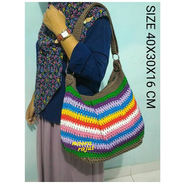 Tas rajut nilon HOBO FULL RAJUT PELANGI