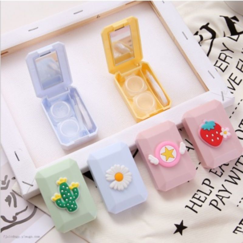 [COD] SOFTLENS CASE WITH MIROR KOTAK LENSA DENGAN CERMIN KARAKTER LUCU CUTE IMPORT TEMPAT PENYIMPANAN LENSA MATA