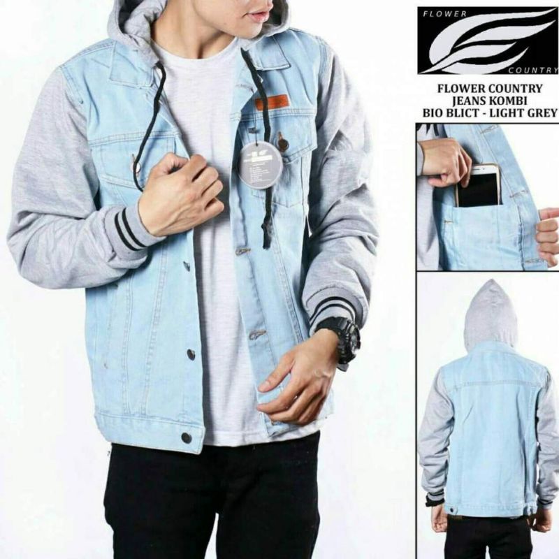 promo jaket jeans denim tebal / Levis kancing+resleting pakai hodie/kombinasi cowok, model boyy