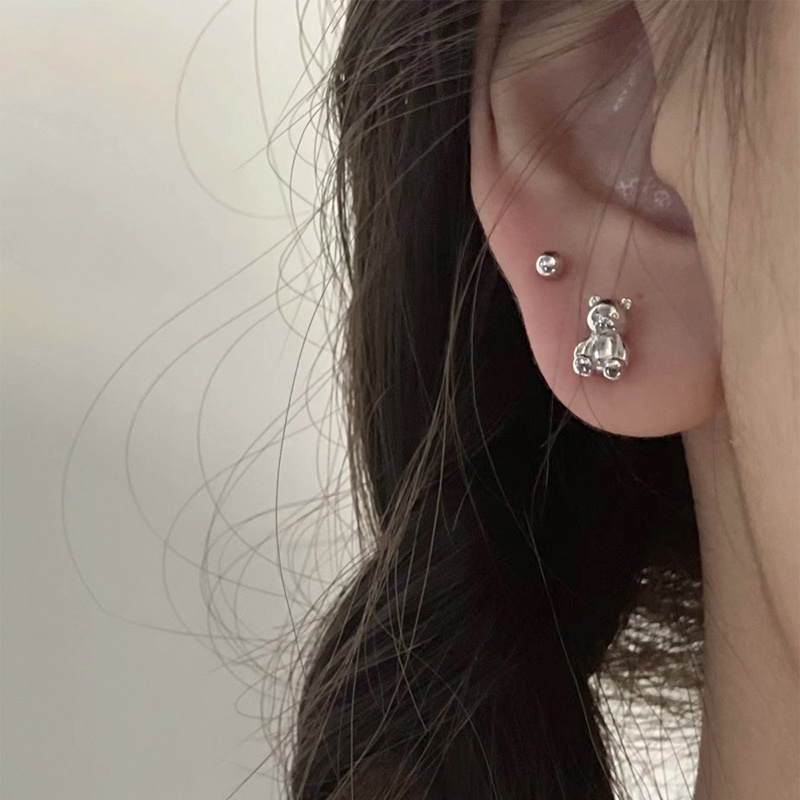 Roselife 1 Pasang Anting Tusuk Sterling Silver 925 Desain Beruang Lucu Gaya Korea Anti Alergi Untuk Wanita