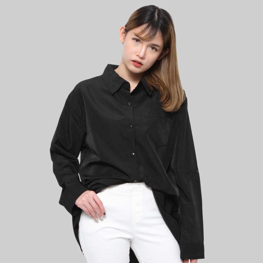 Monellina 0064 Kemeja Oversize Wanita Lengan Panjang Polos-2