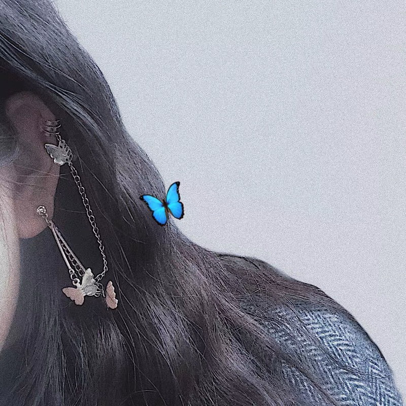 Butterfly Chain Ear Bone Clip Stud Conjoined Drop Dangle Earrings Fashion Accessories Jewelry Women Korean Charm Earring Factory Wholesale