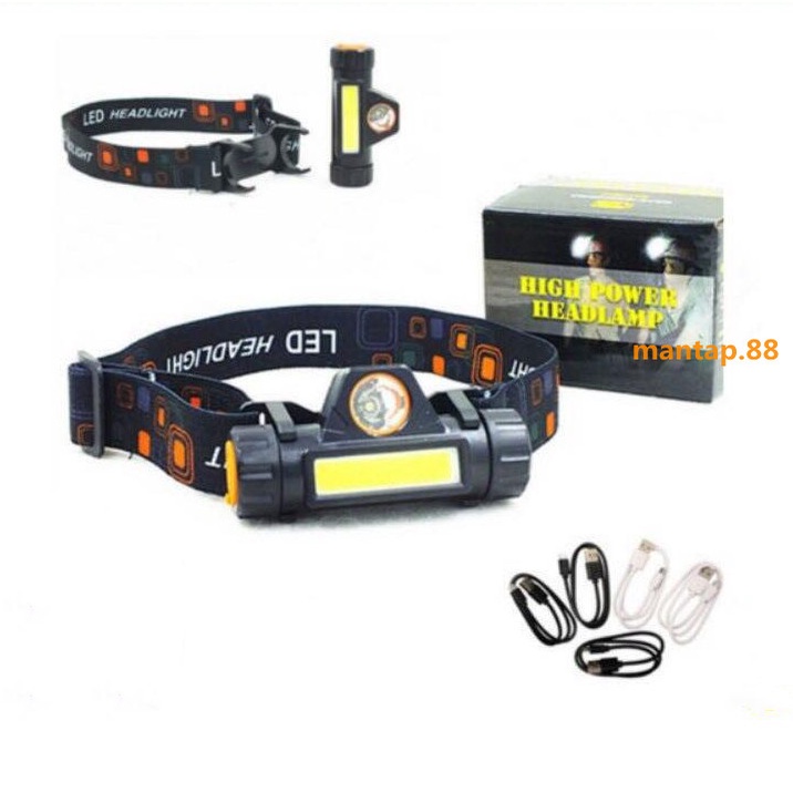 Senter Kepala LED CAS XPE Super Terang High Power Head Lamp COB Rechargeable Plus Magnet